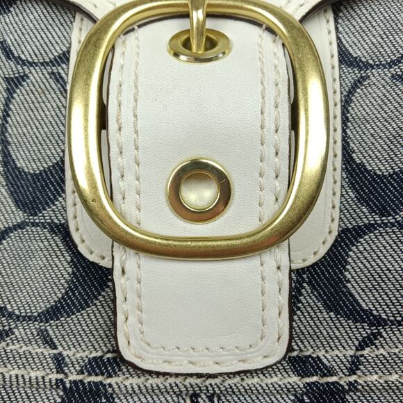 2007 Coach Resort Collection Signature Denim Parchment Leather Bleecker Bag - Picture 3 of 10